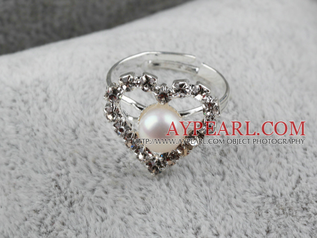 Classic Design naturelles d'eau douce Blanc Perle forme de coeur nuptiale Bague réglable