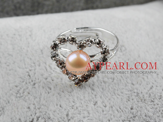 Classic Design Natural vaaleanpunainen makeanveden helmen sydämen muotoon Säädettävä Bridal Ring