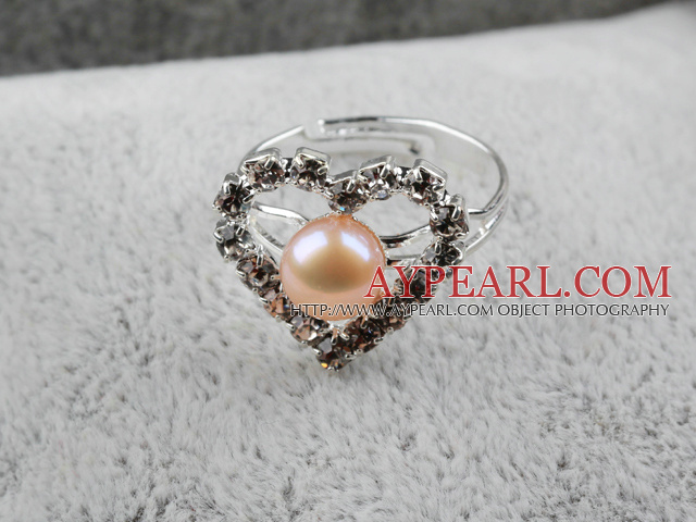 Classic Design naturelles d'eau douce Pink Pearl forme de coeur nuptiale Bague réglable