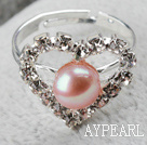 Classic Design Natural Purple Freshwater Pearl Heart Shape Adjustable Bridal Ring