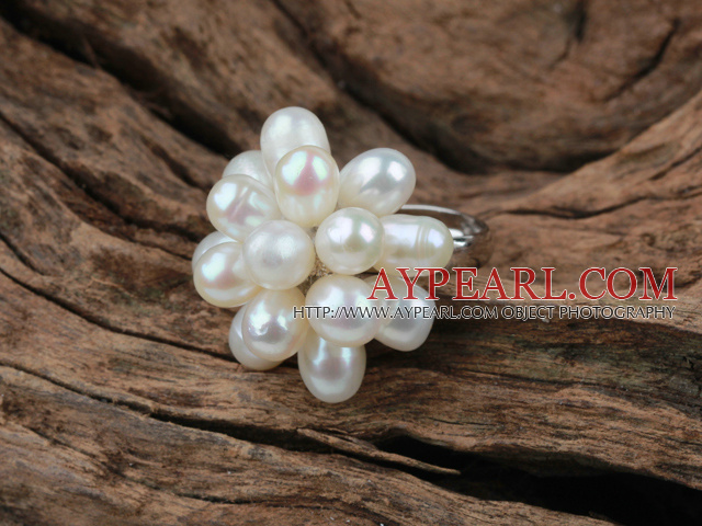 Natural White Freshwater Pearl Lotus Shape justerbar ring