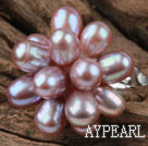 Natural Purple Ferskvann Pearl Lotus Shape Justerbar Ring