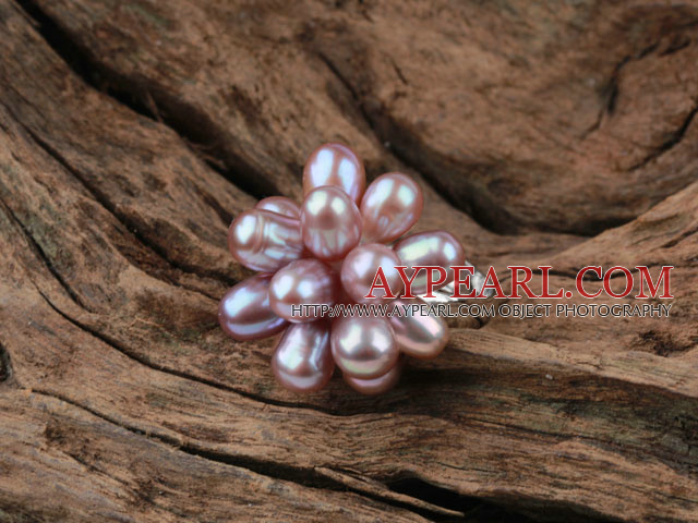 Natürliche Lila Süßwasser Perlen Lotus Form verstellbar Ring