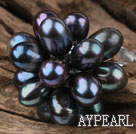 Black Freshwater Pearl Lotus Shape justerbar ring