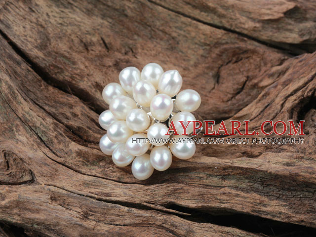 Naturale de apă dulce alb Forma flori Pearl Ring (Size Free)