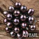 Black Pearl eau douce forme de fleur Anneau (Taille gratuit)