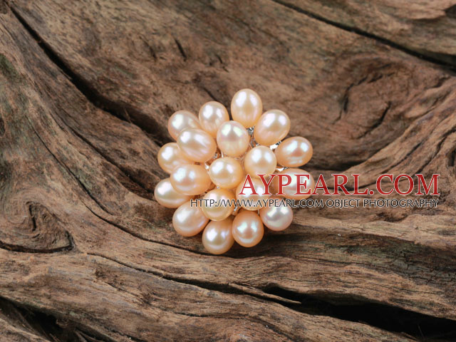 Natural Pink Ferskvann Pearl Flower Shape Ring (Free Size)