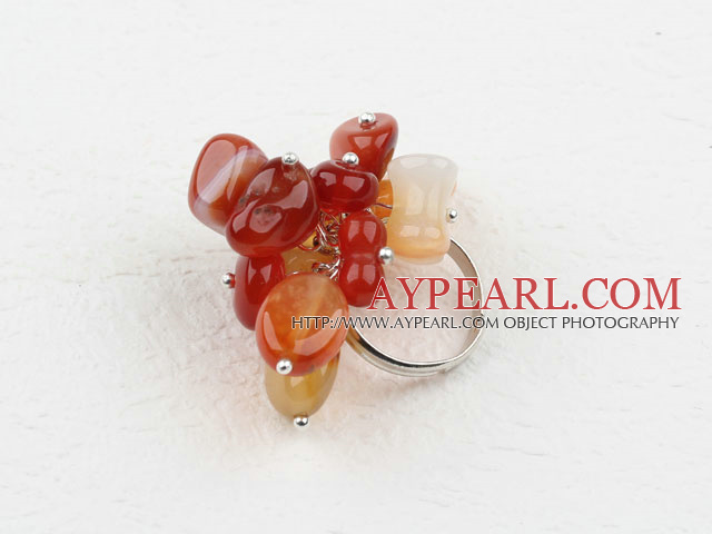 Fashion Assorted Loop Chain Red Agate Stone Adjustable Ring