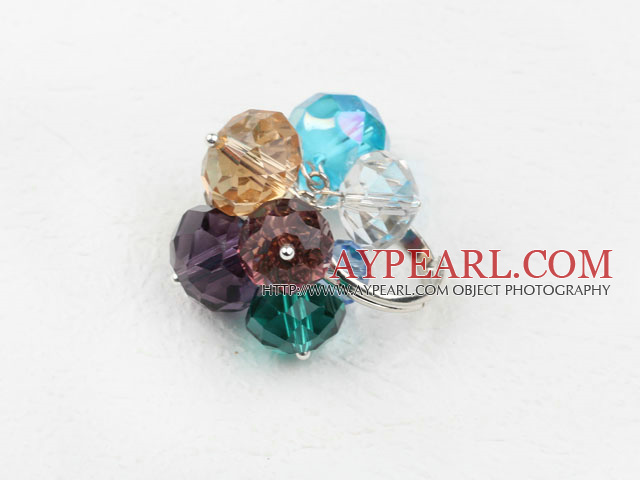 Assorted Faceted Multi Color Crystal Adjustable Ring