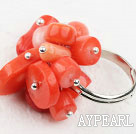 Fashion Cluster Style Multi Red Coral Adjustable Loops Ring