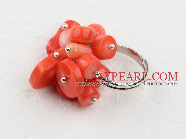 Fashion Style Red Coral Adjustable Ring