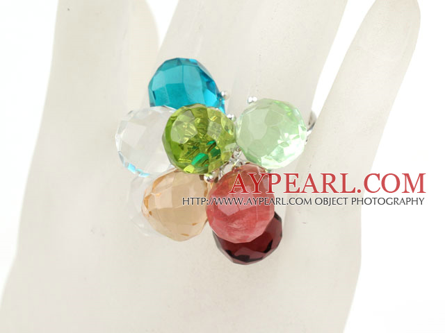 Assorted Multi Color Drop Crystal Spring justerbar ring