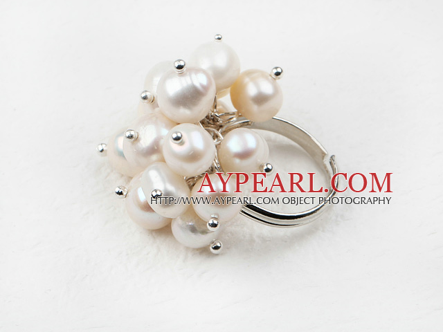 Design clasic alb de apă dulce Inel reglabil Pearl