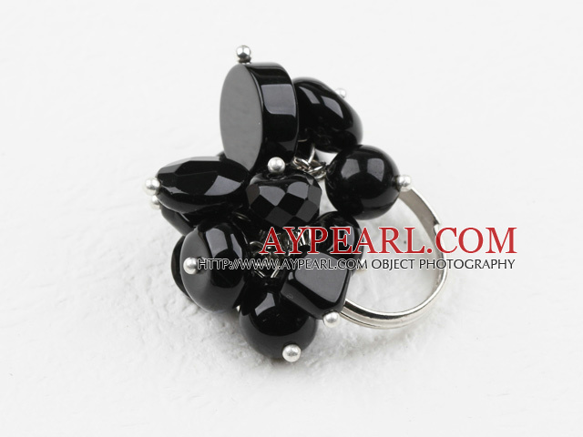 Classic Design Assorted Black Agate Adjustable Ring