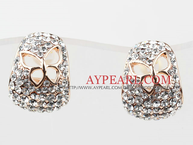 Fashion Style Hollow Butterfly Rhinestone Gold Plated Hypoallergenic Hoop Studs Earrings