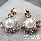 Fashion Style Phoenix and Immitation Pearl Rhinestone Gold Plated Hypoallergenic Studs Earrings