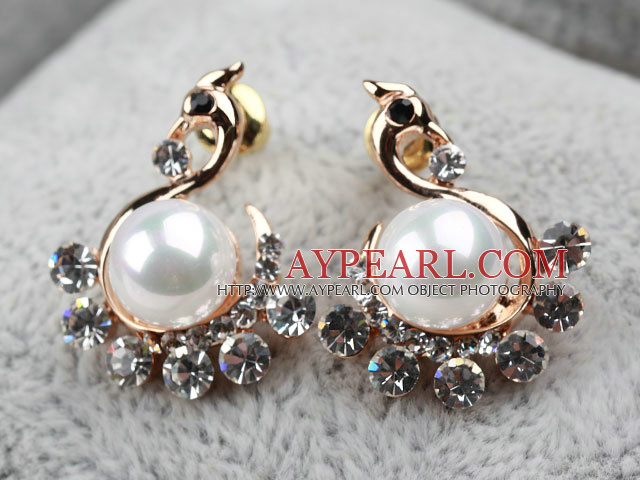 Fashion Style Phoenix and Immitation Pearl Rhinestone Gold Plated Hypoallergenic Studs Earrings