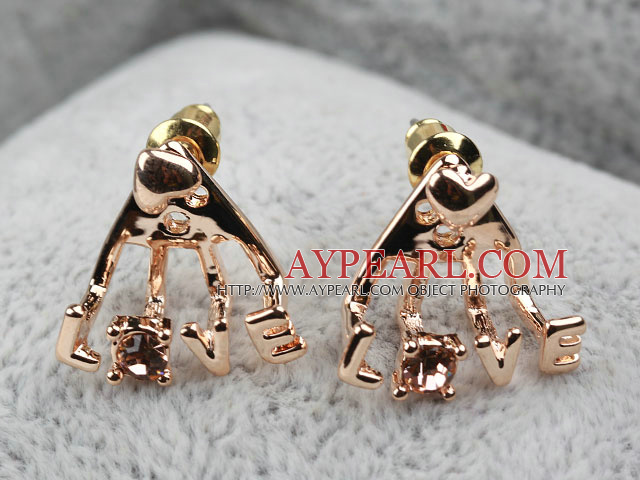 Fashion Style Love Shape Rhinestone Gold Plated Hypoallergenic Studs Earrings