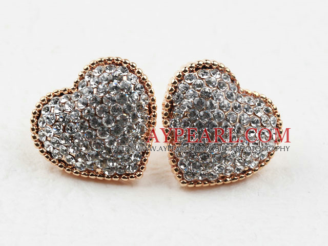 Fashion Style Heart Shape Rhinestone Gold Plated Hypoallergenic Studs Earrings