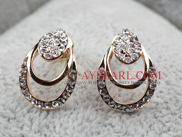 Fashion Style Hollow Teardrop Shape Rhinestone Gold Plated Hypoallergenic Studs Earrings