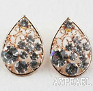 Fashion Style Hollow Drop Shape Rhinestone Gold Plated Hypoallergenic Studs Earrings
