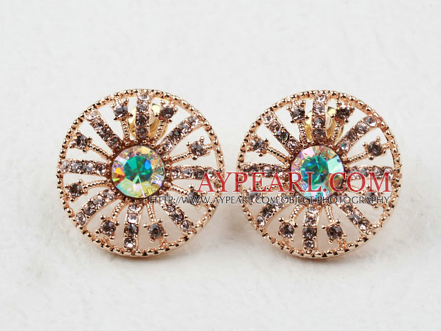 Fashion Style Wheel Shape Rhinestone Gold Plated Hypoallergenic Studs Earrings