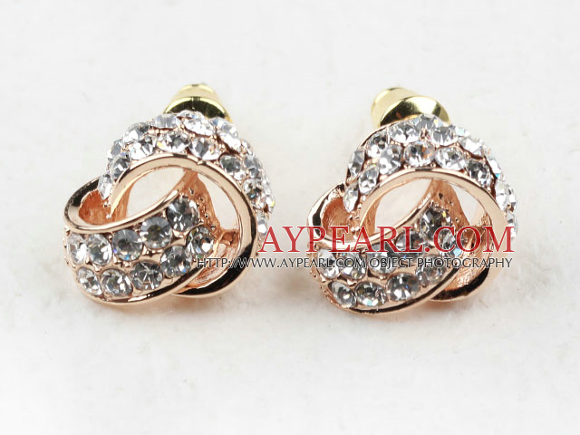 Fashion Style Valentine Coin Forme strass Boucles d'oreilles plaqué or Hypoallergénique Goujons