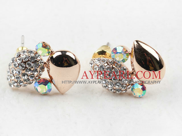 Fashion Style Lovely Drop Shape Rhinestone Gold Plated Hypoallergenic Studs Earrings