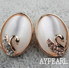 Oval Shape Immitation White Cat's Eye Gold Plated Hypoallergenic Studs Earrings