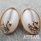 Oval Shape immitation White Cat Eye Gold Plated Hypoallergenic Studs øredobber