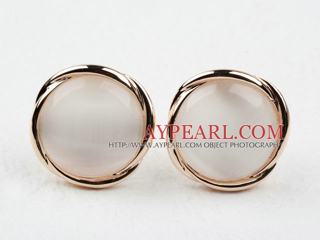 Round Immitation Cat's Eye Gold Plated Hypoallergenic Studs Earrings
