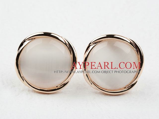 Round immitation Cat Eye Gold Plated Hypoallergenic Studs øredobber