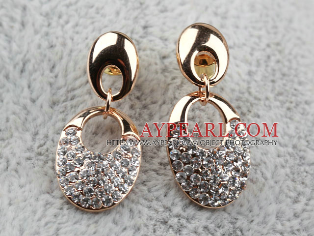 Mote Stil Oval Shape Rhinestone Gold Plated Hypoallergenic Studs øredobber