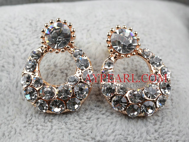 Fashion Style Ring Shape Rhinestone Gold Plated Hypoallergenic Studs Earrings