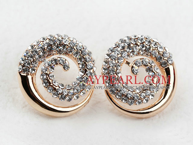 Fashion Style Spiral Shape Rhinestone Gold Plated Hypoallergenic Studs Earrings