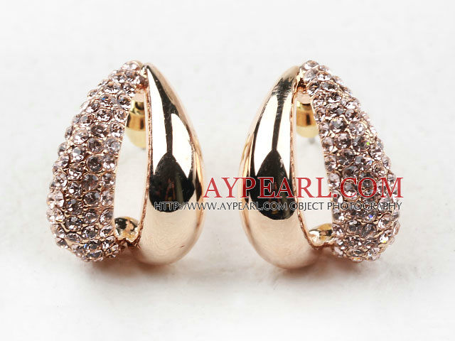 Fashion Style Rhinestone Gold Plated Hypoallergenic Hoop Studs Earrings