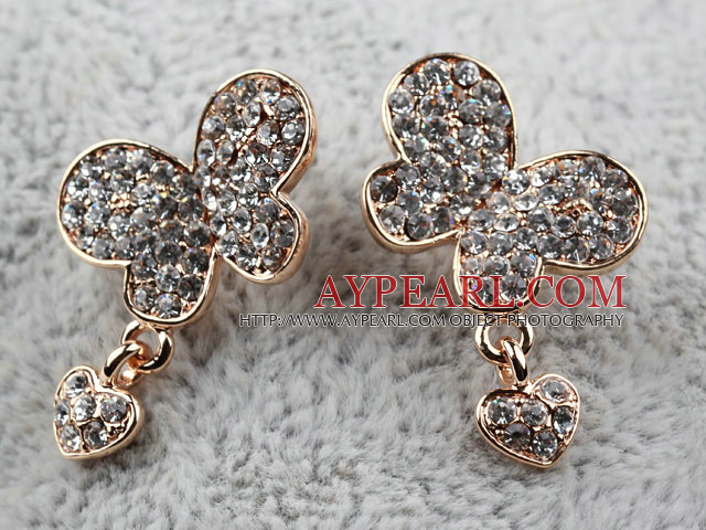 Mote Stil Butterfly Shape Rhinestone med Hjerte Tilbehør Gold Plated Hypoallergenic Studs øredobber