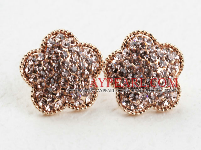 Fashion Style Flower Shape Rhinestone Gold Plated Hypoallergenic Studs Earrings