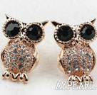 Fashion Style Owl Shape Rhinestone Gold Plated Hypoallergenic Animal Studs Earrings