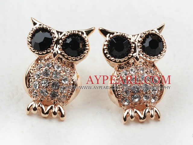 Fashion Style Owl Shape Rhinestone Gold Plated Hypoallergenic Animal Studs Earrings