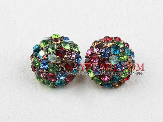 Fashion Style Half Ball Shape Multi Color Rhinestone Studs Earrings