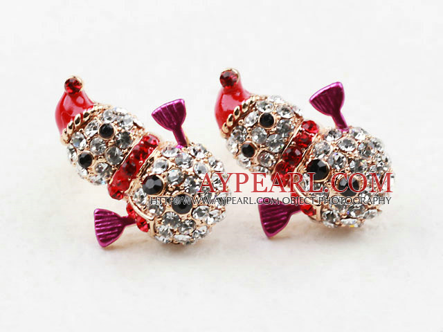 Mote Stil Snowman Shape Rhinestone Gold Plated Hypoallergenic Studs øredobber