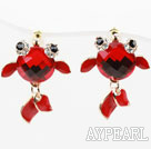 Fashion Style Rouge Goldfish strass Forme plaqué or Boucles d'oreilles Clous Hypoallergénique