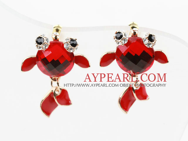 Fashion Style Red Goldfish Shape Rhinestone Gold Plated Hypoallergenic Studs Earrings