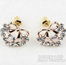 Mote Stil Bow Shape Rhinestone Gold Plated Hypoallergenic Studs øredobber