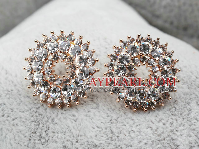 Fashion Style Sunflower Shape Rhinestone Gold Plated Hypoallergenic Studs Earrings