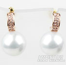 Fashion Style Immitation Round Pearl with Rhinestone Gold Plated Hypoallergenic Hoop Studs Earrings