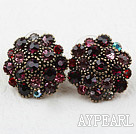 Antique Style Flower Shape Mörkröd Strass dubbar Örhängen