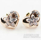 Fashion Style Heart Shape Rhinestone Gold Plated Hypoallergenic Studs Earrings