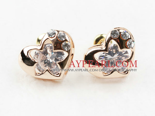Fashion Style Heart Shape Rhinestone Gold Plated Hypoallergenic Studs Earrings